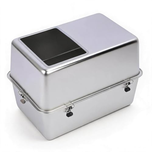 Bewinner Kattlåda i Rostfritt Stål med Lock, Sluten Metallkull för Stora Katter, Högsidig Anti -stänkdesign, Toppinmatning Easy Cleaning Tray, Inkluderar Scoop (23,4 x15,6)