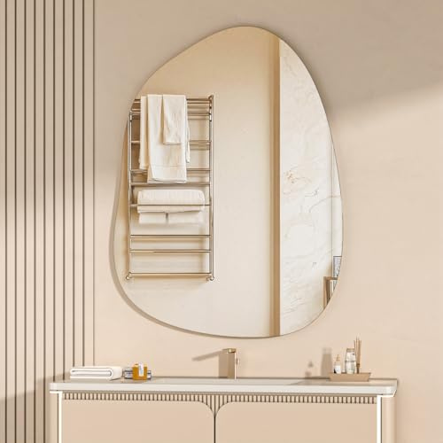 Hasipu Unregelmäßiger Wandspiegel Asymmetrischer Spiegel, 101 x 76 cm Dekorativer Einzigartiger Rahmenloser Spiegel für Schlafzimmer Badezimmer Wohnzimmer Eingangsbereich, Moderne Wanddekoration