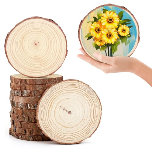 12Pcs Natural Wood Slices, 8-10cm Diameter Unfinished Round Wood Slices kit