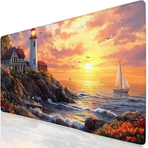 Faro Alfombrilla Ratón XXL 1500x800x3mm Mouse Pad Grande Gaming Atardecer Alfombrilla Escritorio, Precisión y Velocidad en Juegos, Antideslizante Mousepad para Ratón y Teclado, Jugadores,Regalo YG-292