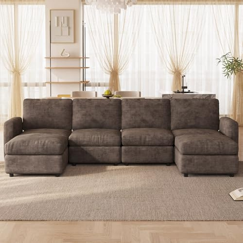 Modulares Cloud Sofa – Weiches Sofa & Couch, bequemes Sitzmöbel mit modernem Design, vielseitig kombinierbar, hochwertiger Stoff, gemütliche Sitzgelegenheit (6 Sitzplätze (4 Sitze und 2 Ottomanen))