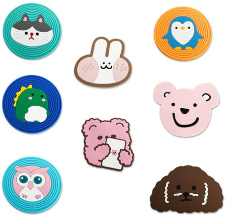 Set da 8 Sottobicchieri Animali Carini, Sottobicchieri in PVC Morbido, Resistenti al Calore Antiscivolo per Tavolo, Morbidi e Durevoli con 8 Motivi Diversi