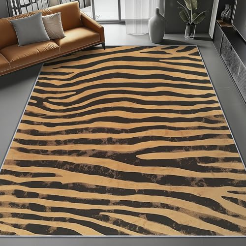 Teppich 120 x 180 cm - Zebra-Tiermuster Design, Flanell Kurzflor Waschbar und rutschfest Teppich, Weicher Bettvorleger für Schlafzimmer & Flur,Kastanienbraun