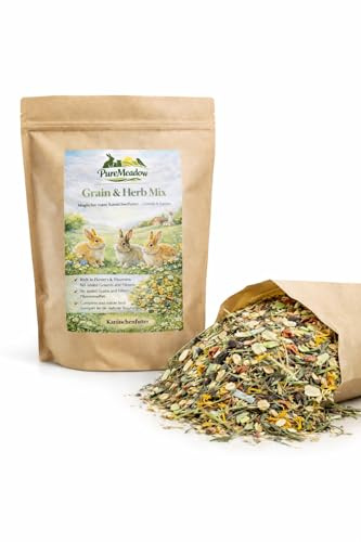 PureMeadow Grain & Herb Mix 5kg, Kaninchenfutter, Kaninchen Futter, Strukturiertes Ergänzungsfutter für Kaninchen, zwergkaninchen, Hasen Futter, deukanin kaninchenfutter