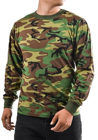 BACKBONE Mens Army Military Gym Training Outdoor Hunt Camp Camouflage Long Sleeve Tee T-Shirt (Size M, Woodland Camo)