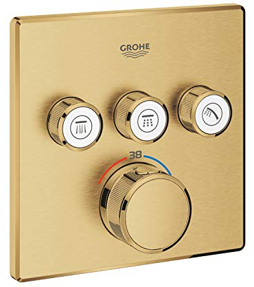 GROHE Grohtherm Smartcontrol, Unterputz Thermostat Dusche und Badewanne (3 Absperrventile, ultraflaches Design, Wandrosette aus Metall, Fertigmontageset, ohne Rohbau-Set SmartBox), gold, 29126GN0