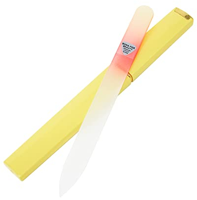 Bona Fide Beauty Tschechische Glasnagelfeile mit Etui, 1 Stück Gold Orange High Grit Fingernagelfeile. Beliebte Geschenke für Frauen, angenehme Kristall-Nagelfeile