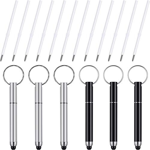 6 Stücke Mini Stylus Stift mit Schlüsselring Schlaufe Kugel Kapazitiver Stylus Stift Schlüsselbund Stylus Tablet Stift und 12 Stücke 1,0 mm Schwarze Nachfüllungen mit Kugelförmiger Form