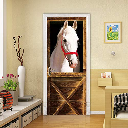 VIRANDA Türtapete Selbstklebend 3D Pferd Türaufkleber TürPoster PVC Abnehmbar Wasserdichte Türfolie Poster Stickers für Schlafzimmer Wand Türdekoration 77x200cm
