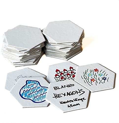 Spiel selbst gestalten: 44 extra stabile Blanko Hexagons. Weiße Leere Hexagon Spielkarten zum Bemalen. (44 Hexagon Karten, vorne weiß - hinten weiß). Made in Europe