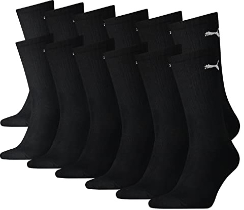 PUMA Unisex Crew Tennissocken Sportsocken Socken für Damen Herren 6 Paar Farbe:200 - black &