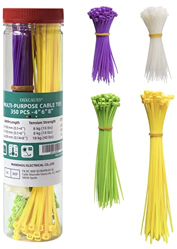 OSXCAUES 350 PCS farbiges Kabelbinder-Set 100/150/200 mm Kabelbinder aus Nylon-Kunststoff, UV-beständig, Zugfestigkeit bis zu 18 kg für die Kabelführung