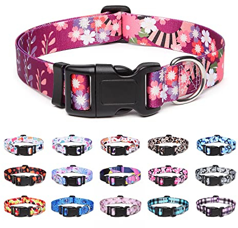 Suredoo Collare per Cani, Nylon Morbido Regolabile Collari per Cani, Gatti, Cuccioli di Taglia Piccola Media Grande (S, Fiori Colorati)