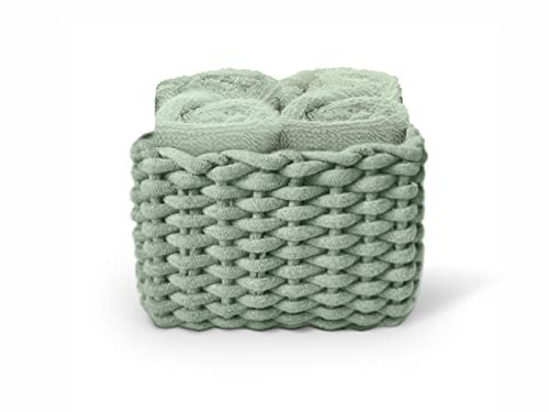 Daunex - Set 4 Lavette 30x30 - Mini Asciugamano Ospite in Spugna di Cotone - Confezionato in splendida Confezione in Tessuto Intrecciato - Salvia