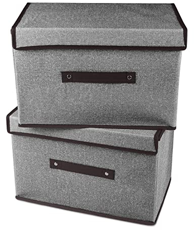 Uootach 2 Pezzi Scatole Portaoggetti, Scatola di immagazzinaggio 36cm*23cm*24cm, contenitore pieghevole con coperchio, cestino portaoggetti, per riporre vestiti, libri, giocattoli, calzini(grigio)