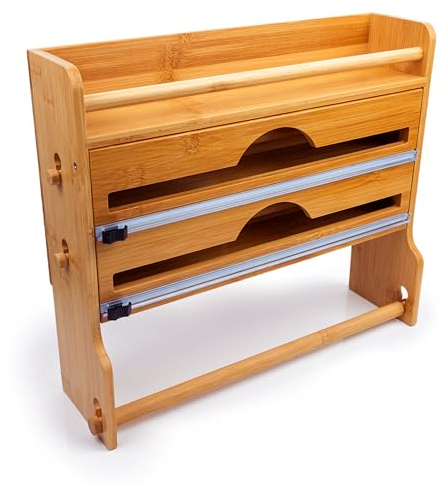 VON STEINEICH® Küchenrollenhalter aus Holz [ohne Bohren] Wandrollenhalter für Küchenrolle, Alufolie & Frischhaltefolie - Kitchen Organizer mit extrem scharfen Klingen – einfache Montage & Handhabung