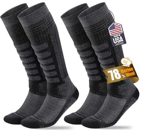 SAMSOX 2-Pair Merino Wool Ski Socks, Gray/Black XL