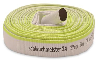 Ø 32 mm - 1 1/4 Zoll, 20 Meter Flachschlauch | Industrieschlauch | Bauschlauch | Synthetischer Gummi, Weiß-grün, 10 Bar, -20°C bis +60°C