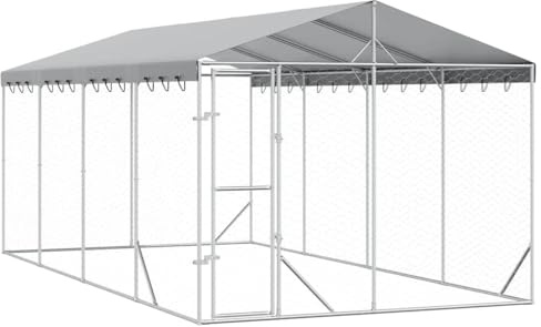 vidaXL Hundgård med tak silver 3x6x2,5 m galvaniserat stål, hundbur, hundinhägnad, lekhage för hundar, hundburar, djurinhägnad, lekhagar för hundar