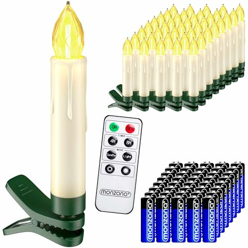 Deuba® Set de 40 Velas LED Árbol Navidad Decorativas Incl. Control Remoto Pilas Temporizador Inalámbrico Blanco Cálido