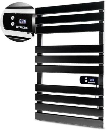 Termofol Badheizkörper Elektrisch - Heizkörper Bad - Badezimmer Heizkörper - Heizung Badezimmer Elektrisch - Badheizkörper Handtuchhalter - Handtuchhalter Elektrisch - 450W - 55x89 cm - Schwarz