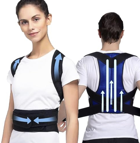 JINGSHUBO Ryggstöd rak hållare, hållningskorrigering rygg kvinnor och män, rygg Posture Corrector, ländryggsstöd justerbar ryggposorkorrigerare (blå, L)