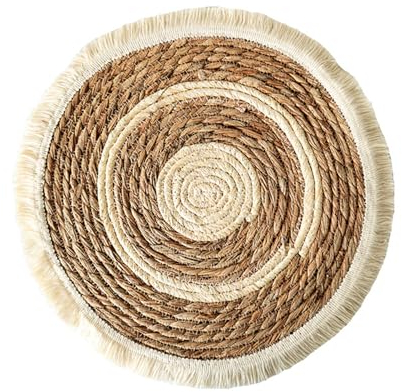 Ueiwffzo 4er/6er Set Rund Platzset Tischset Abwischbar, Platzsets Seegras Gewebtes Tischuntersetzer Natur Hitzebeständig rutschfest Platzdeckchen für Küche Hotel Party (Groß,4 Stück)
