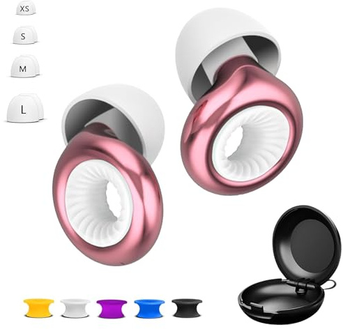 Reusable Ear Plugs for Sleep - Noise Cancelling, Snoring, Travel, and Concerts | 25dB Hearing Protection with Noise Reduction | Comes with 8 Ear Tips and XS/S/M/L - Black (Rose Gold)