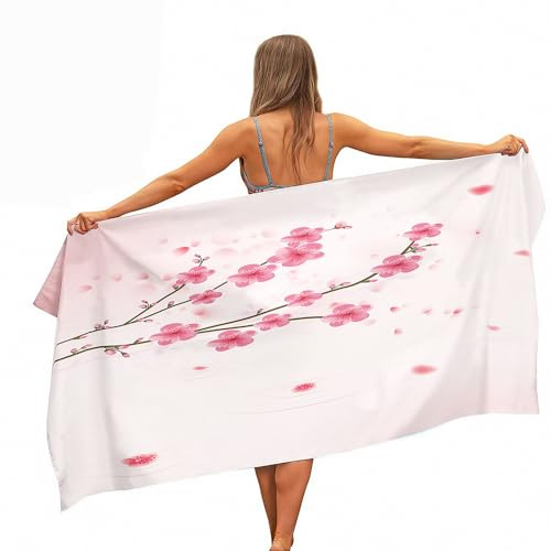 Treer Mikrofaser Handtuch, Pflaumenbossom Strandtuch, Schnelltrocknendes Handtuch, Reisehandtuch Leicht, Microfaser Badetuch Groß, Microfaser Handtücher (rosa,80x180cm)