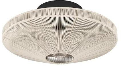 EGLO Deckenlampe Midsumer, Deckenleuchte aus Stoff | Deckenbeleuchtung Japanisch aus Metall in Schwarz und Naturgarn in Creme, Wohnzimmerlampe mit E27 Fassung, Ø 38 cm