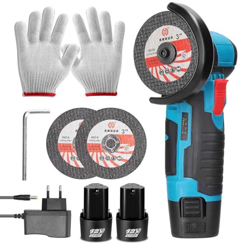 Mini smerigliatrice senza fili,Smerigliatrice ad angolo senza fili 19500RPM 12 V professionale dischi,Batteria 2.0 Ah,Dischi a taglio 76 mm,Smerigliatrice angolare,per la macinazione e il taglio (2