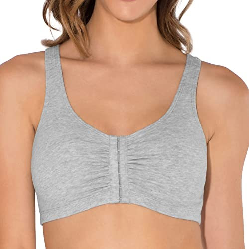 HOOUDO Marketplace Women’s Front Fastening Bras No Underwire Non Padded Minimiser Bras Front Closure Large Bust Bras Full Coverage Push Up Bralettes Soft Crop Top Grey