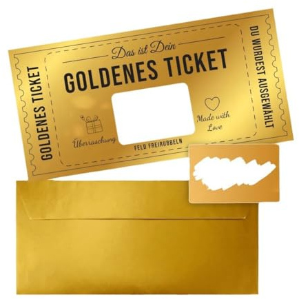 QEDBOJE Biglietto da Grattare con Scritta Golden Ticket, Set di Voucher da Compilare Autonomamente, Gratta e Vinci da Scrivere su Te Stesso con Adesivo Antigraffio, con Busta per Teatro Invito a Cena
