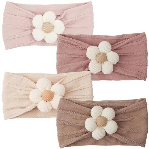 Lyxhag 4 Stück Baby-Blumen-Stirnbänder, Nylon, Weiche Haarbänder, Baby-Zubehör für Neugeborene, Kleinkinder
