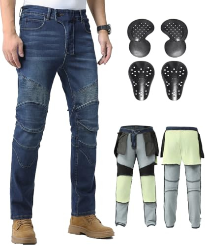 CTBQiTom Motorrad Jeans Herren, Aramid-Futter & CE Level 2 Protektoren | EN1621-1 Waben-Protektoren, kälteflexibel,atmungsaktiv & abnehmbar,doppelter Schutz,für Touren & Abenteuer, All-Season