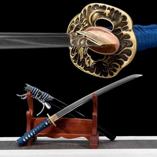 78cm handgefertigt Wakizashi,Klinge aus T10-Stahl und Schutz aus reinem Kupfer,Scheide aus massivem Holz und Hörner dekoration,echtes Samurai schwert zum Spielen,Geschenk,Präsentation,Rollenspiele