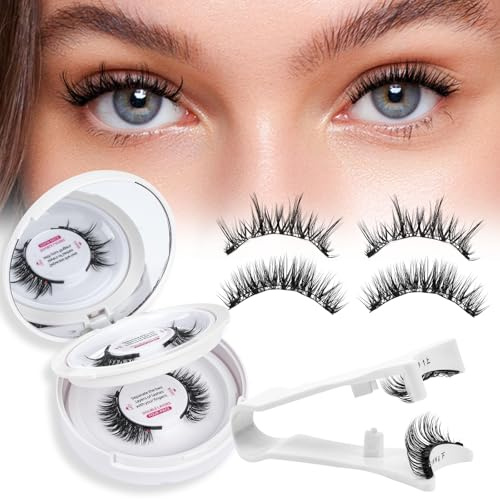 Magnetische Wimpern Magnet Lashes Natürlicher Wiederverwendbare mit Applikator Kein Kleber No Glue&Eyeliner Easy to Wear 5 Magnetpunkte sind stärker Augenform geeignett(2Paare,Vibrant+Blissful)
