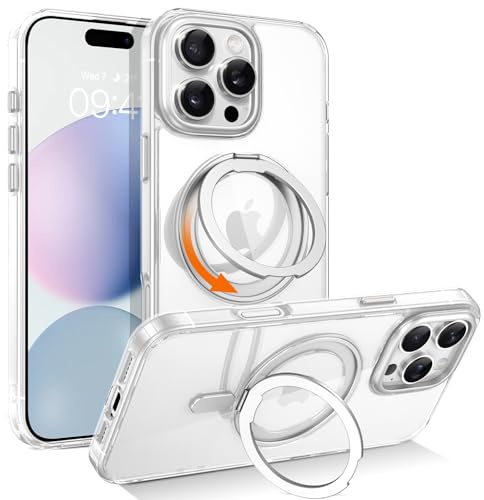 Telaso for iPhone 16 Pro Case with Magnetic 360° Rotatable Ring Stand, [Compatible with MagSafe] Slim Shockproof Protective Phone Cases for iPhone 16 Pro 6.3, Clear