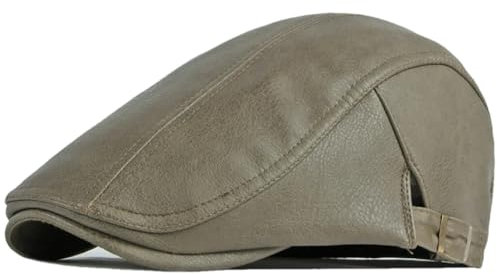 Herren und Damen PU Leder Baskenmütze Vintage Efeu Flat Cap Newsboy Baskenmütze, Army GN8, Einheitsgröße
