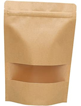 OUNONA 50stücke Kraftpapier-verpackungsbeutel Mit Sichtfenster Standbodenbeutel Für Lebensmittel Trockenfrüchte Tee Snacks Wiederverschließbar