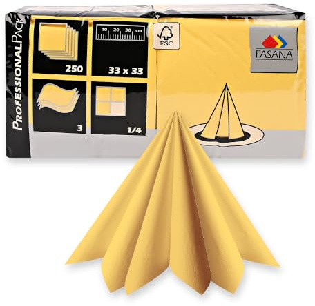 1000 Stück Hygostar Servietten Classic 33 x 33 cm | 3-lagig, FSC®-zertifiziert, gelb, L: 33cm, B: 33cm, Servietten aus Zellulose, Stoffservietten