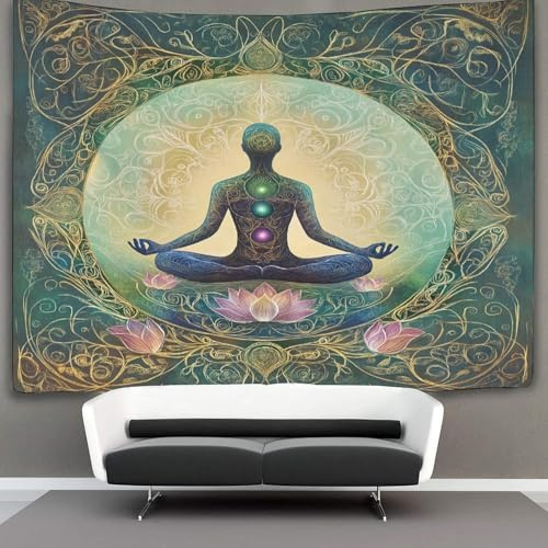 kaiyun Yoga-Posen Tapisserie-Wandbehang, Mandala und Lotusranke Wandteppich Für Schlafzimmerdekoration,Geburtstagsfeier Oder Gartenkulisse 150cmx200cm