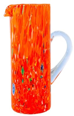MurArt Pichet en verre de Murano 600 ml forme cylindrique de 22 cm de haut décoré avec des murrines travaillées à la main Made in Italy