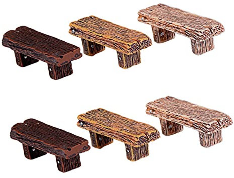 OFFSCH 6pièces Set De Tabourets Miniatures Résine Décorations De Jardins Ornements Micro Paysage avec Moule Bois Et Plantes Succulentes pour DIY Et Terrarium Accessoires De Jardin Féeriqu