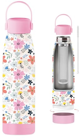 THE STEEL BOTTLE - Bouteille thermique pour tisanes et infusions en acier inoxydable, isolation double paroi, 500 ml, hermétique, bouteille portable (WHITE FLOWERS)