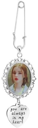 Personalisierter Hochzeitsstrauß-Foto-Anhänger mit Bildern/Text, Gedenknadeln, Anstecknadel für Hochzeit, Bräutigam, Braut, Erinnerung, Beerdigung, Mutter, Vater, Männer, Frauen, Standard, Edelstahl,
