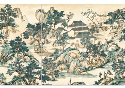 PLIGREAT 3 feuilles Vintage Peinture Chinoise Frotter sur Transferts Jardin Japonais Murale Art Stickers pour meubles en bois Armoires Céramique Scrapbooking DIY Artisanat Décoration