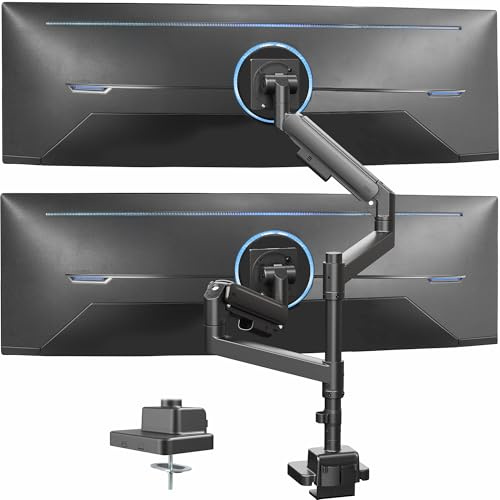 VIVO Brazos de monitor dobles ultraanchos con poste, pantallas de 57 pulgadas de hasta 58 libras, soporte de escritorio para TV y monitor diseñado para Samsung Odyssey Ark, Neo G9, ViewFinity S9 y más