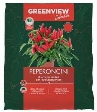 Greenview, Terriccio di alta Qualità Linea Selection, Substrato Specifico per le tue piante ad alta Aerazione e Drenaggio, massimo assorbimento nutritivo (per Peperoncini, 10 Litri)