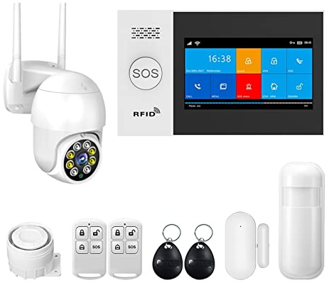 Kit Alarma Casa, PG107 Wifi GSM Sistema de alarma for el soporte de alarma de seguridad en el hogar Tuya Aplicación Contador remoto con Ip Soporte de cámara(Yellow)